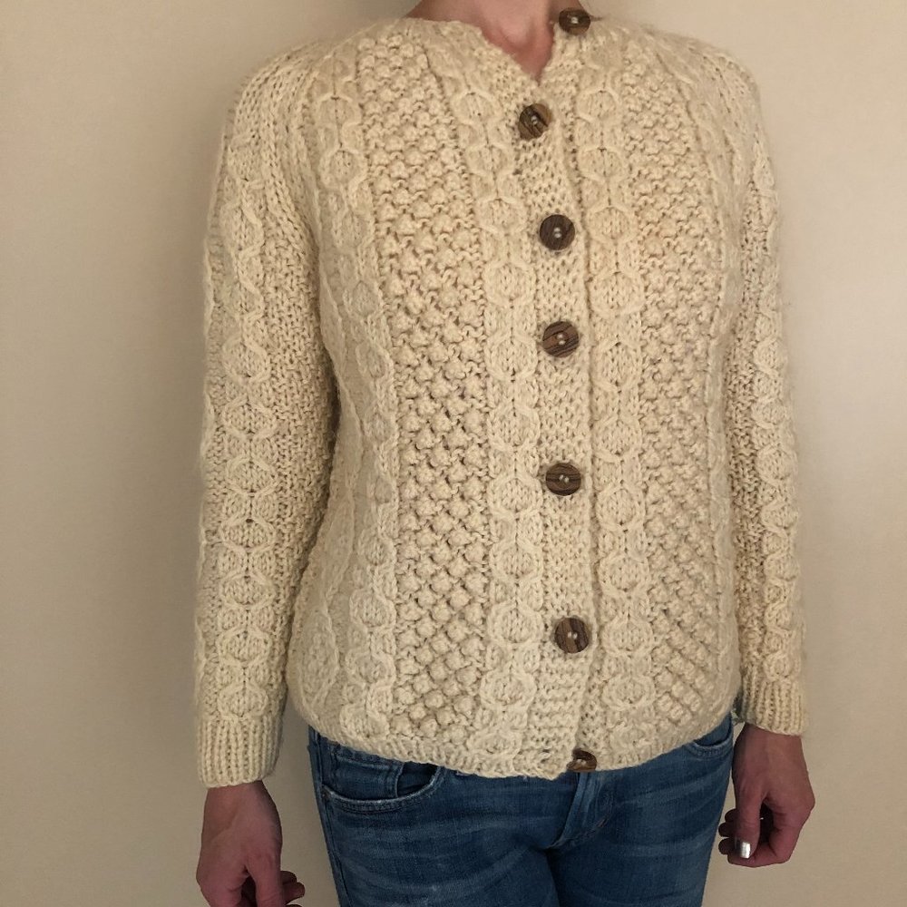 Vintage 1969 Cream B Altman & Co Wool Fisherman Sweater, Small